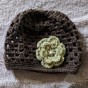 Handmade Crochet Beanie, Brown/Beige
